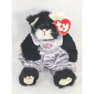 1993 Ty Beanie Baby "Purrcy" Retired Fully Jointed Black White Cat BB30